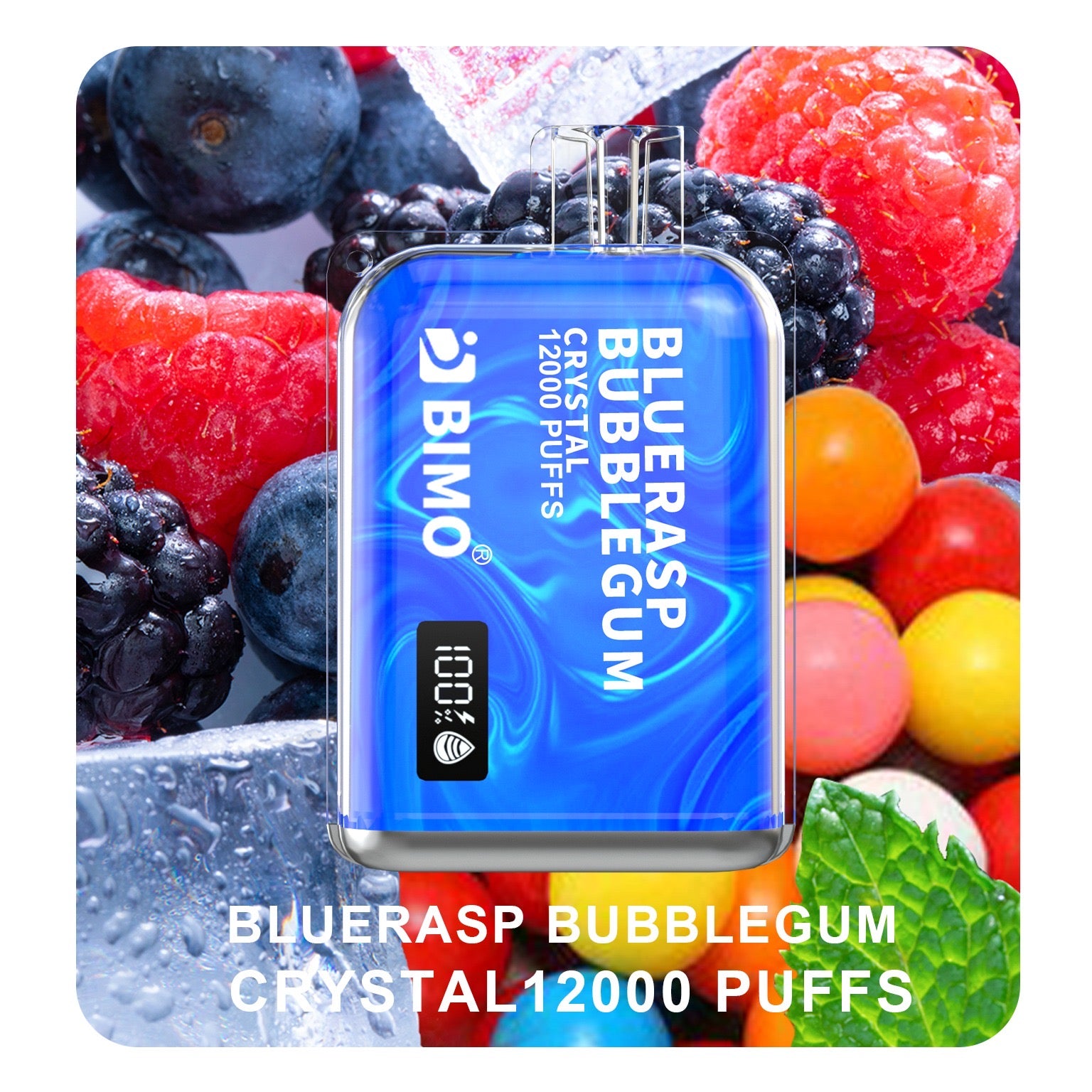 BIMO CRYSTAL BLUERASP BUBBLEGUM 12000 PUFFS