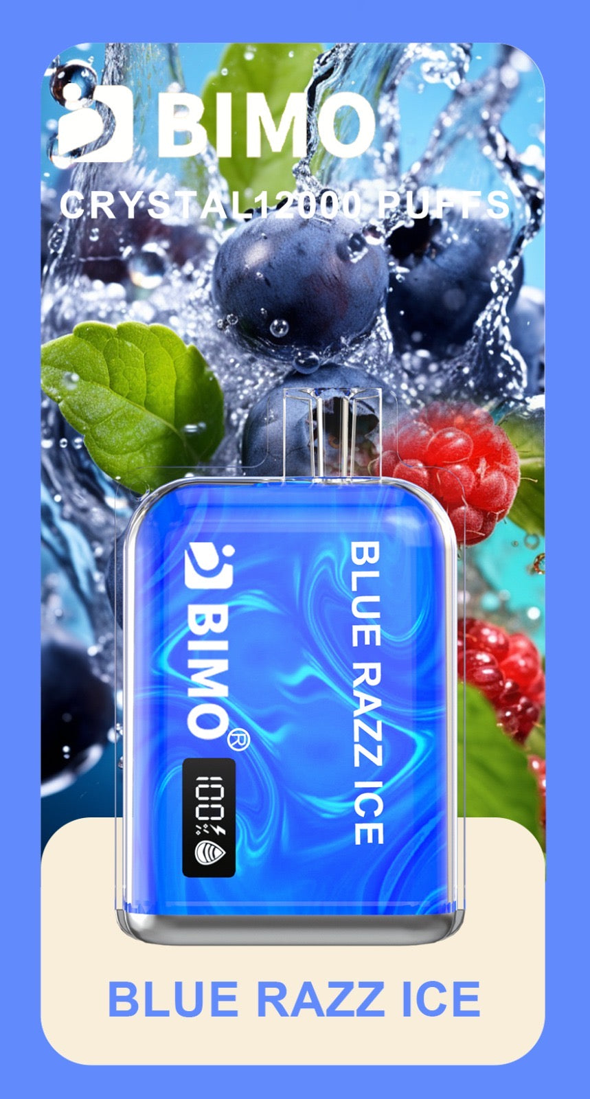 BIMO CRYSTAL BLUE RAZZ ICE 12000 PUFFS