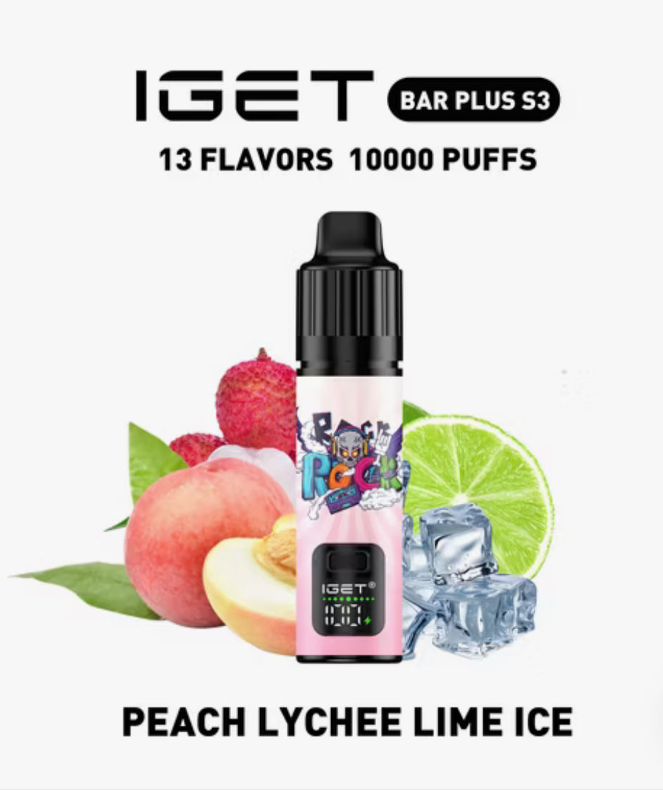 IGET BAR PLUS S3 KIT PEACH LYCHEE LIME ICE 10000 PUFFS