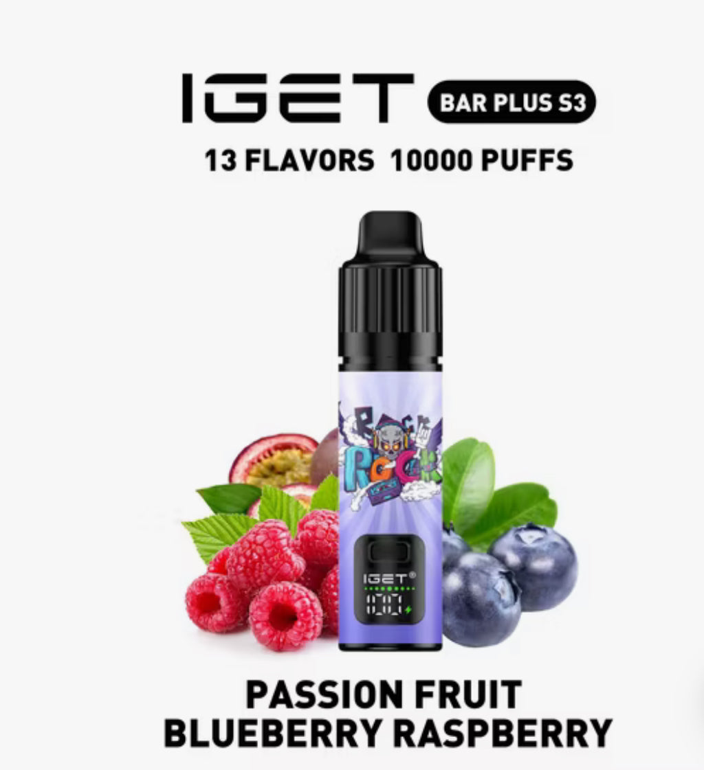 IGET BAR PLUS S3 KIT PASSION FRUIT BLUEBERRY RASPBERRY 10000 PUFFS